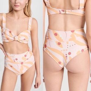 New! Montce BOTTOMS Pink Orange Palmas High Rise Bikini Bottom 24838
